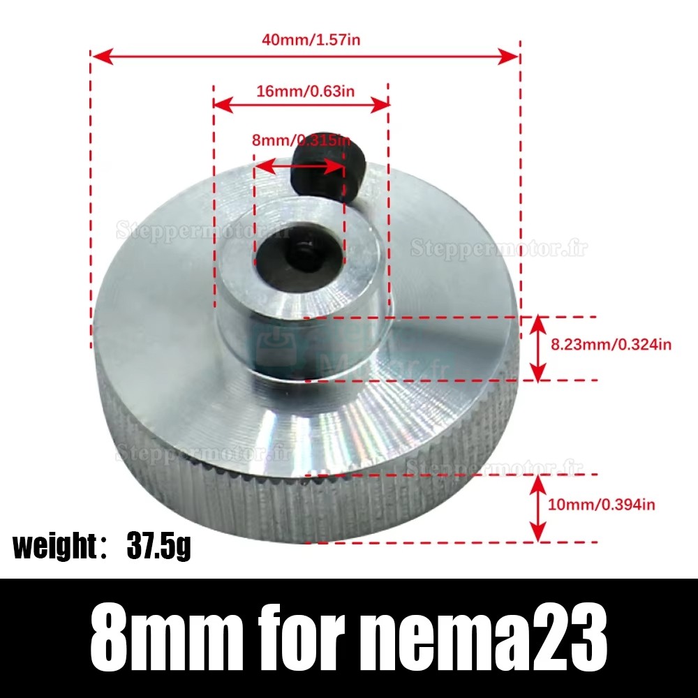Volant en alliage d'aluminium pour moteur pas &agrave; pas Nema 17/23/34, diam&egrave;tres 5 mm, 6,35 mm, 8 mm et 14 mm.